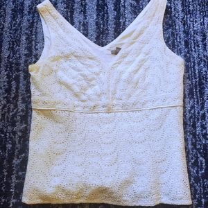 Ann Taylor Petite White Sleeveless Eyelet Top